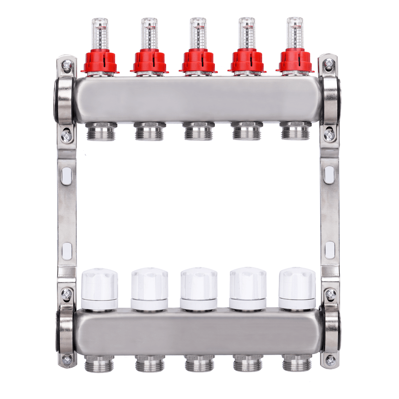 underfloor heating manifold, 2 circuits | stainless steel, flow meters & air vent