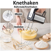 Håndmixer 800W – elektrisk mixer med 5 hastigheder & tilbehør i rustfrit stål