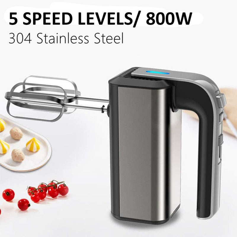 Håndmixer 800W – elektrisk pisker med 5 hastigheder & tilbehør i rustfrit stål