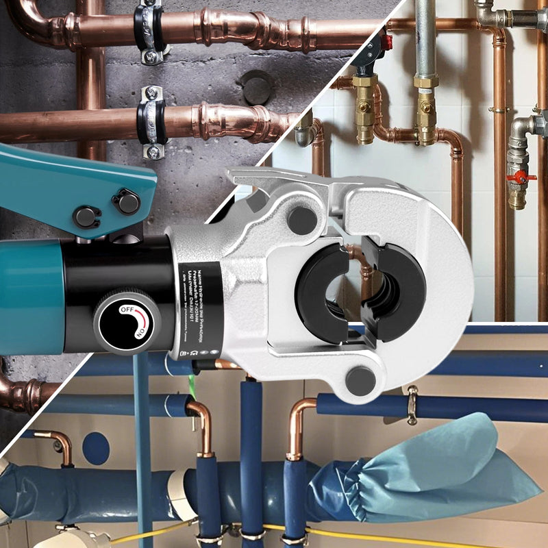 Hydraulisk pressback V-profil, set 12–28 mm – proffspressning för koppar-, rostfria- och kompositrör