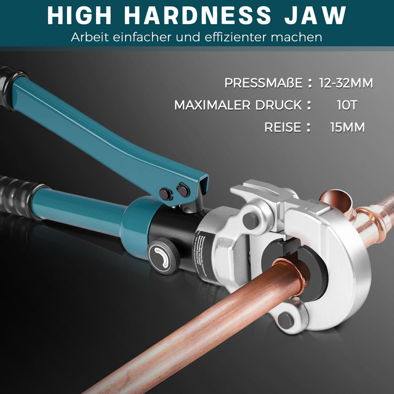 Hydraulische Rohrpresszange Set 12–32mm – Mit 9 Pressbacken für V - & TH - Kontur – Für Kupfer - , Edelstahl - & Verbundrohre