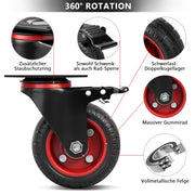 Industrie - Set de roulettes pivotantes 100 mm – caoutchouc plein, capacité de charge 600 kg, 2 avec frein, pivotantes à 360°