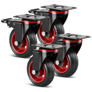 Industrie - Jeu de roulettes pivotantes 100 mm – caoutchouc plein, capacité 600 kg, 2 avec frein, pivotement à 360°