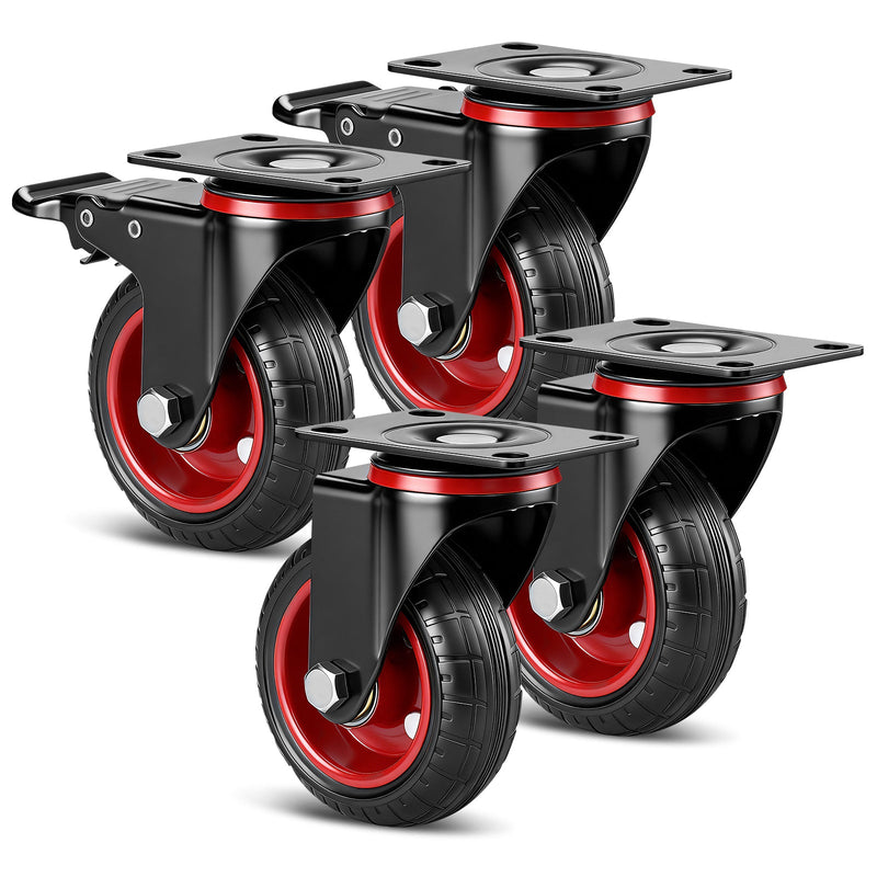 Industrie - Jeu de roulettes pivotantes 100 mm – caoutchouc plein, capacité 600 kg, 2 avec frein, pivotement à 360°