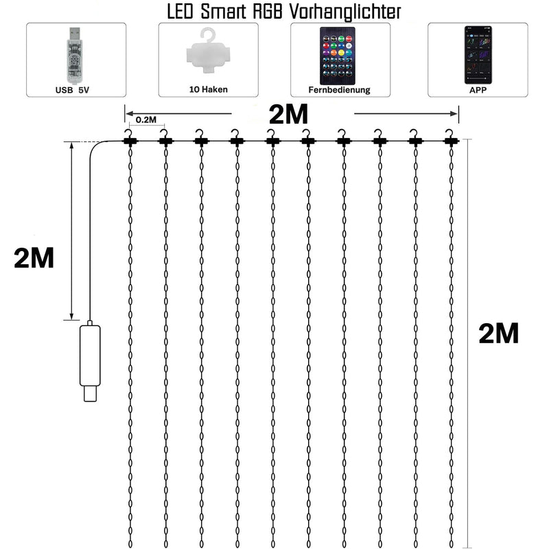Slimme gordijnverlichting – 300 leds, 3×3 m, 16 miljoen kleuren, app & afstandsbediening