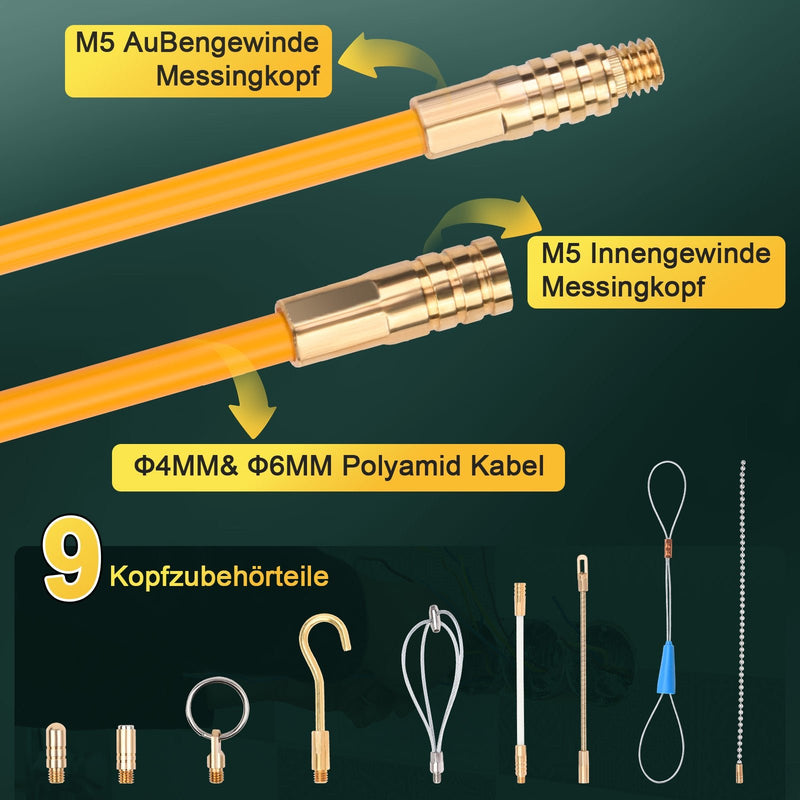 Cable pulling aid 12 m with accessories | Fiberglass for 1–4 mm² cables