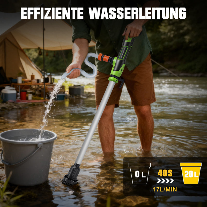 Sladdlös batteridriven regntunna-pump – vattenöverföringspump 50 l/min, 10 m lyfthöjd, bärbar 18V-pump