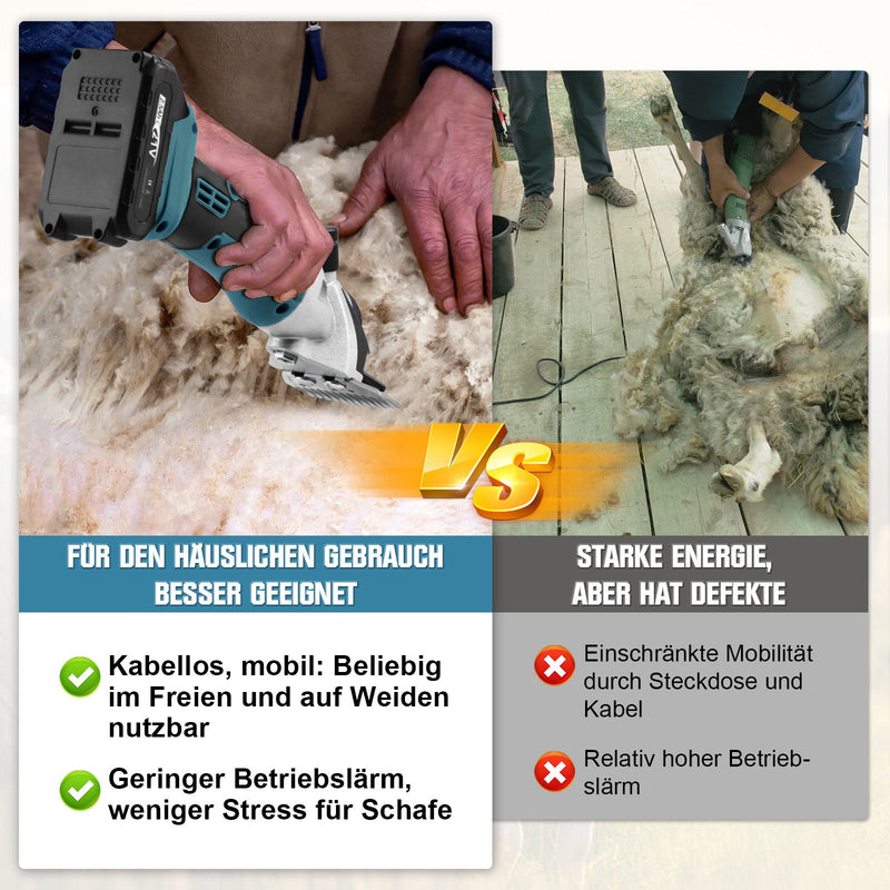 Draadloze schapenscheermachine voor dikke vacht – 500W, 2400 t/min, met dubbele accu voor precieze vachtverzorging bij schapen en honden