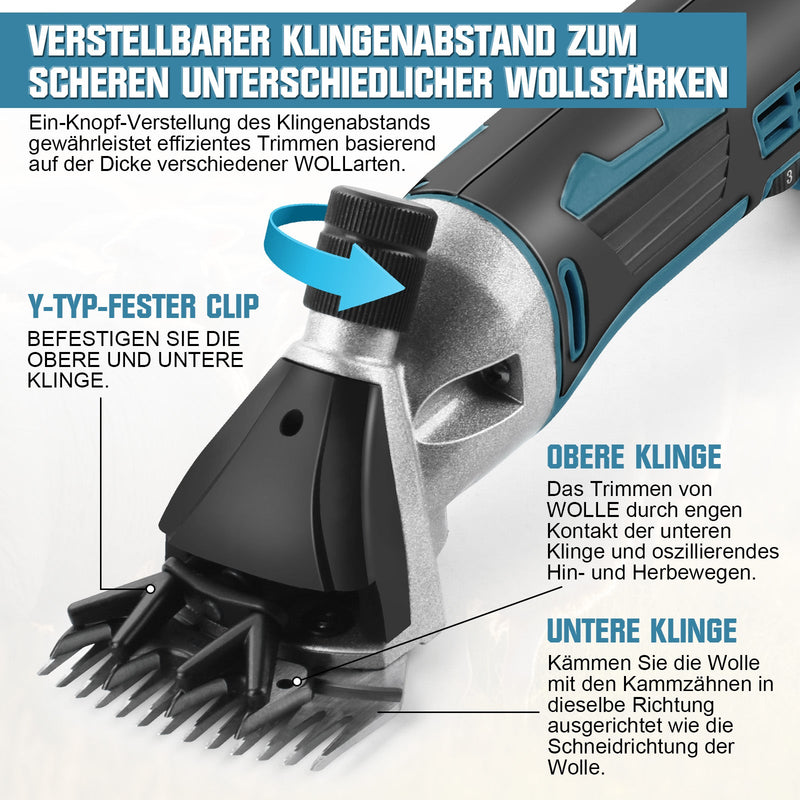Draadloze schapenscheermachine voor dikke vacht – 500W, 2400 omw/min, met dubbele accu voor precieze vachtverzorging bij schapen en honden