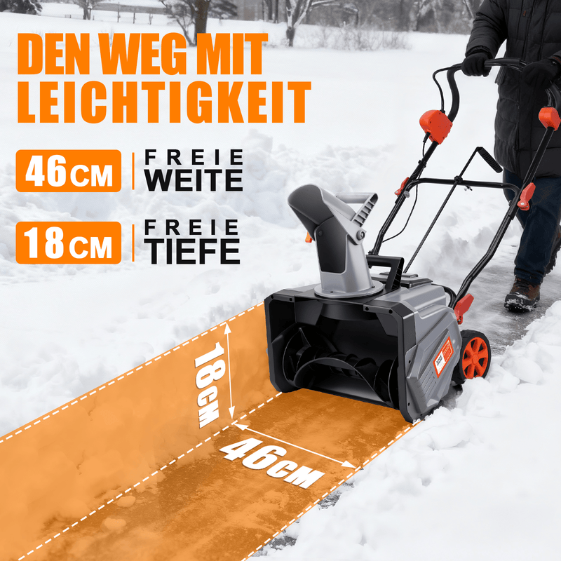 Sladdlös elektrisk snöslunga 1500W – 46 cm bredd, 40V batteri, lätt och kraftfull för gångvägar, uppfarter och trädgårdar