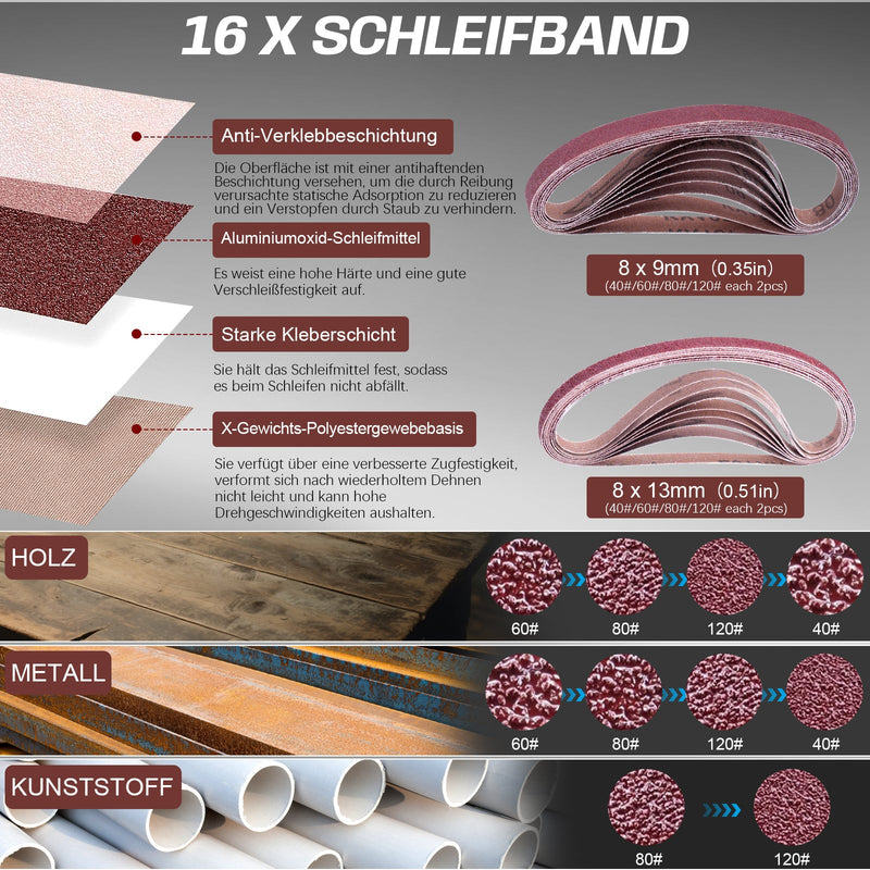 Kabelløs mini-båndsliber 6 trin | 100° drejeligt slibebånd | Til træ & metal | Kompatibel med 18V-batteri