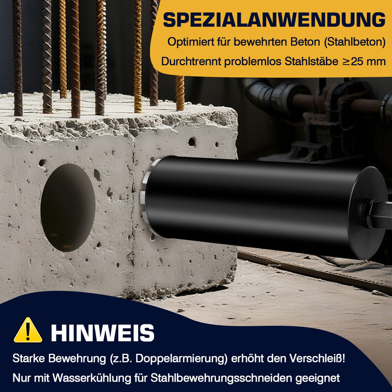 Diamond core drill bit for reinforced concrete – wet drilling, step crown, Ø25 mm+ steel, 460 mm