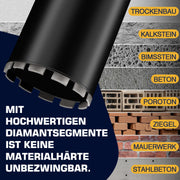 Diamond core drill for reinforced concrete – wet drilling, step crown, Ø25 mm+ steel, 460 mm