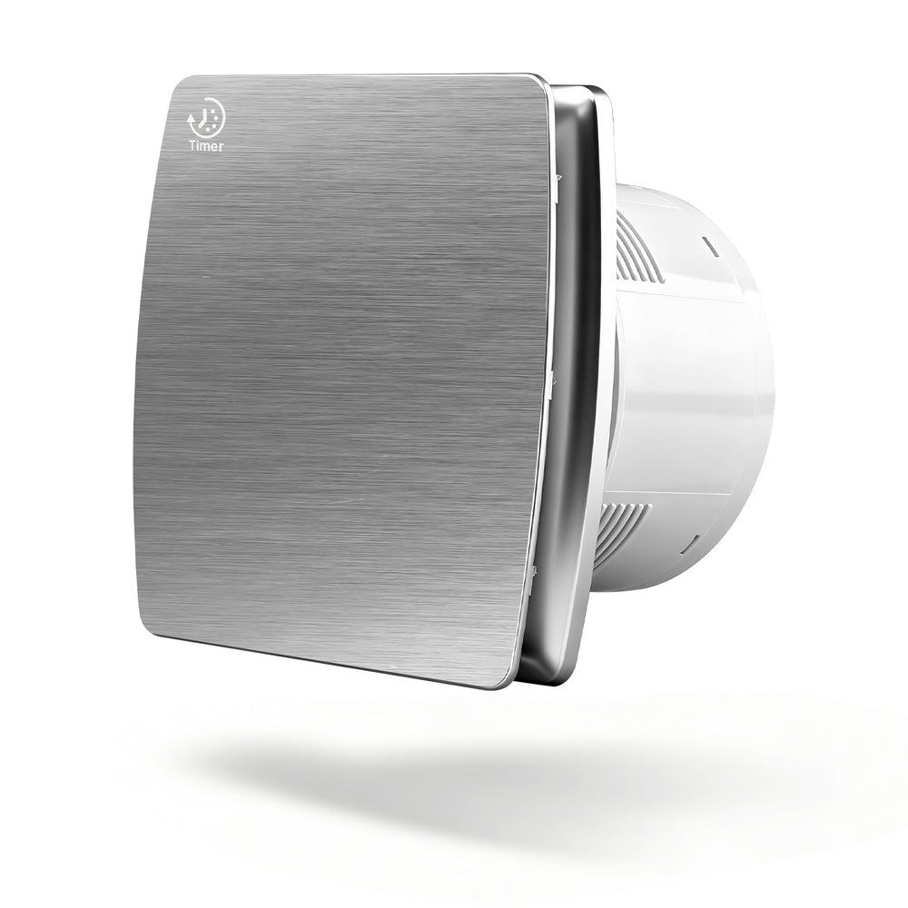 Støjsvag udsugningsventilator 150mm, 240 m³/h med fugtsensor og IPX4-beskyttelse, efterløbsfunktion og tilbageløbsventil til bad og køkken