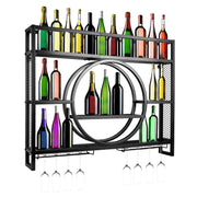 Luxury Black Metal Wine Rack | Wall-Mounted with Glass Holder – Bar Rack for Kitchen & Living Room