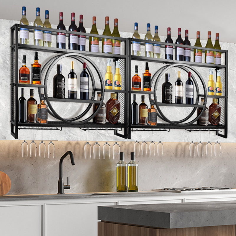 Luxury black metal wine rack | wall-mounted with glass holder – bar rack for kitchen & living room