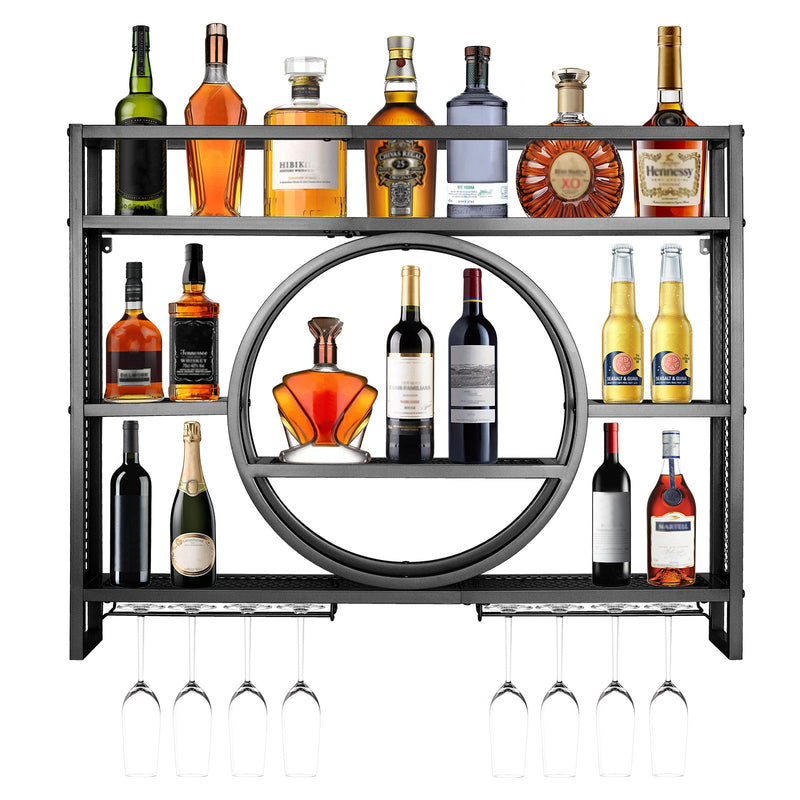Luxury Black Metal Wine Rack | Wall-Mounted with Glass Holder – Bar Rack for Kitchen & Living Room