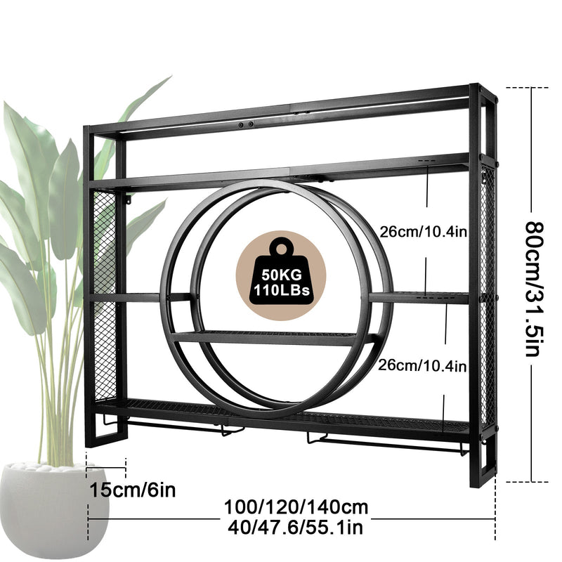 Luxury black metal wine rack | wall-mounted with glass holder – bar rack for kitchen & living room