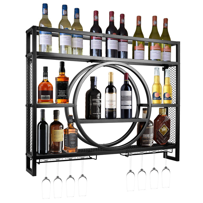 Luxury Black Metal Wine Rack | Wall-Mounted with Glass Holder – Bar Rack for Kitchen & Living Room