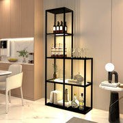 solid wood shelf with LED lighting – two tempered glass shelves, dimmable, space-saving, modern for living room or office