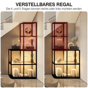 Massive wood shelf with LED lighting – two tempered glass shelves, dimmable, space-saving, modern for living room or office