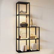 Solid wood shelf with LED lighting – two tempered glass shelves, dimmable, space-saving, modern for living room or office