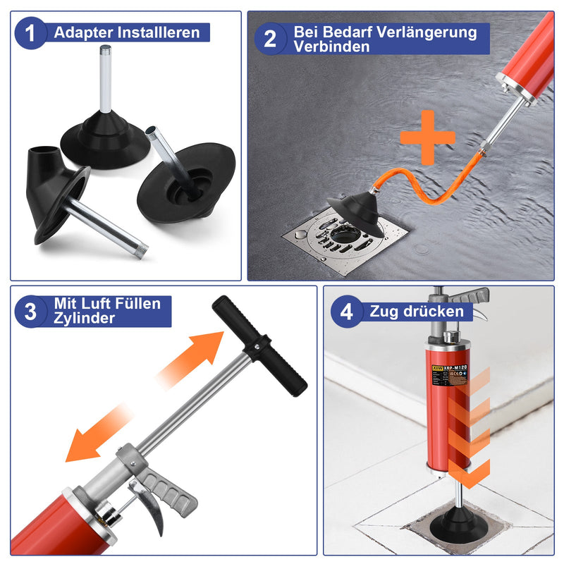 Max. 10 bar high-pressure pipe cleaning pump drain cleaner with 3 attachments