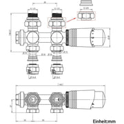 Messing radiatorventilsæt hvidt med termostat – 1/2" og 3/4" tilslutninger