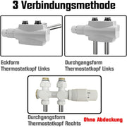 Messing-radiatorventilsæt, hvidt med termostat – 1/2" og 3/4" tilslutninger