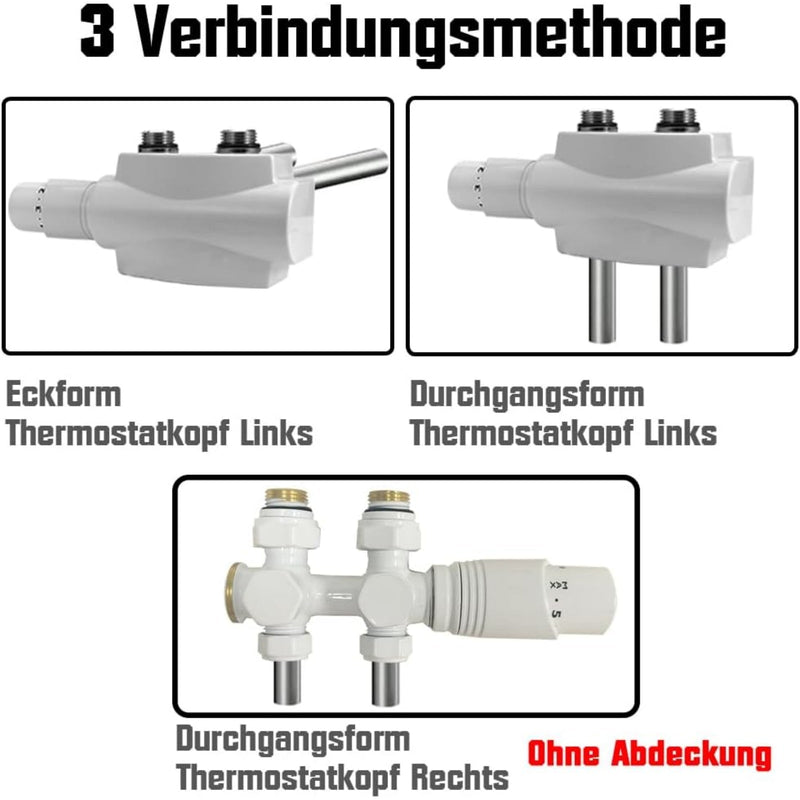 Messing-radiatorventilsæt, hvidt med termostat – 1/2" og 3/4" tilslutninger