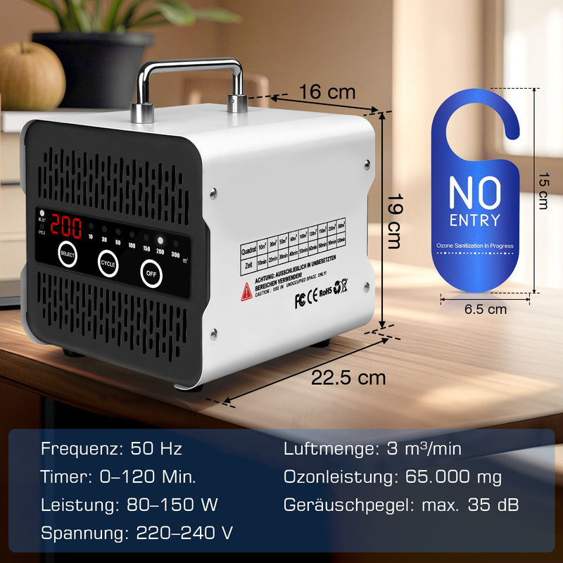 Ozongenerator 65.000 mg/h til bil, hotel og erhverv – til lugtfjernelse