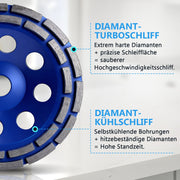 Premium Diamant - Turboschleifscheibe 180 mm mit 22,23 mm Bohrung für Winkelschleifer