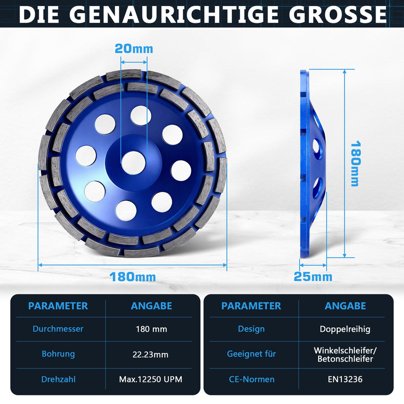 Premium Diamant - Turboschleifscheibe 180 mm mit 22,23 mm Bohrung für Winkelschleifer