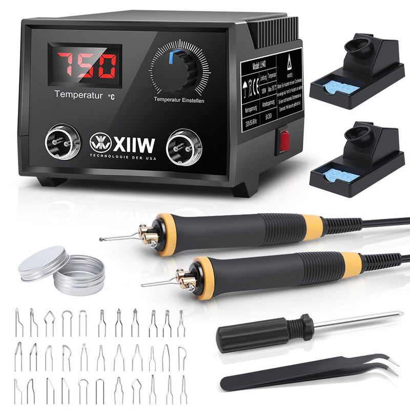 Professional pyrography machine with digital control, 33 pen tips, for wood, leather and craft projects – precision and versatility