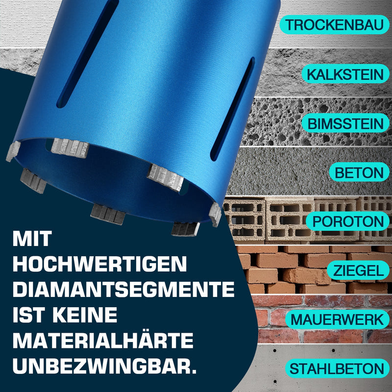 Professional diamond core bit for concrete & reinforced concrete Ø26–202 mm, M22, SDS Plus/Max, wet & dry drilling
