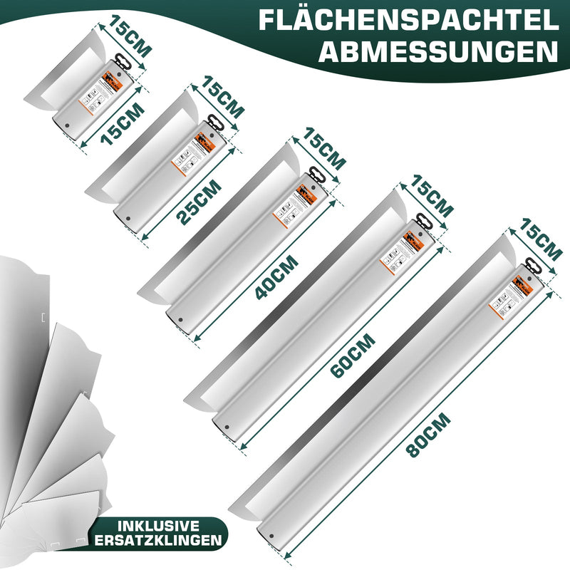 Professionelt spartelsæt til flader med teleskopstang | 5 størrelser (15 - 80cm) & 5 reserveklinger i kuffert