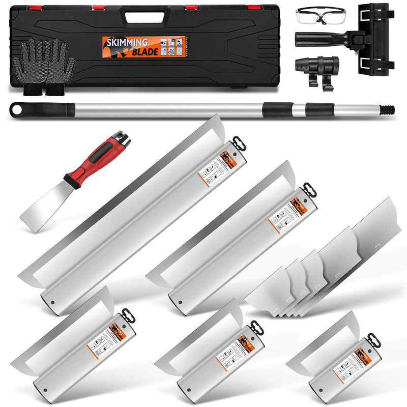 Professional surface filler set (21-piece) | 5 sizes, telescopic pole, 5 spare blades & case