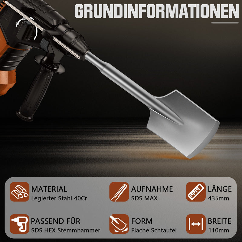 Heavy-duty SDS Max spade chisel for precise work on concrete, tiles and plaster