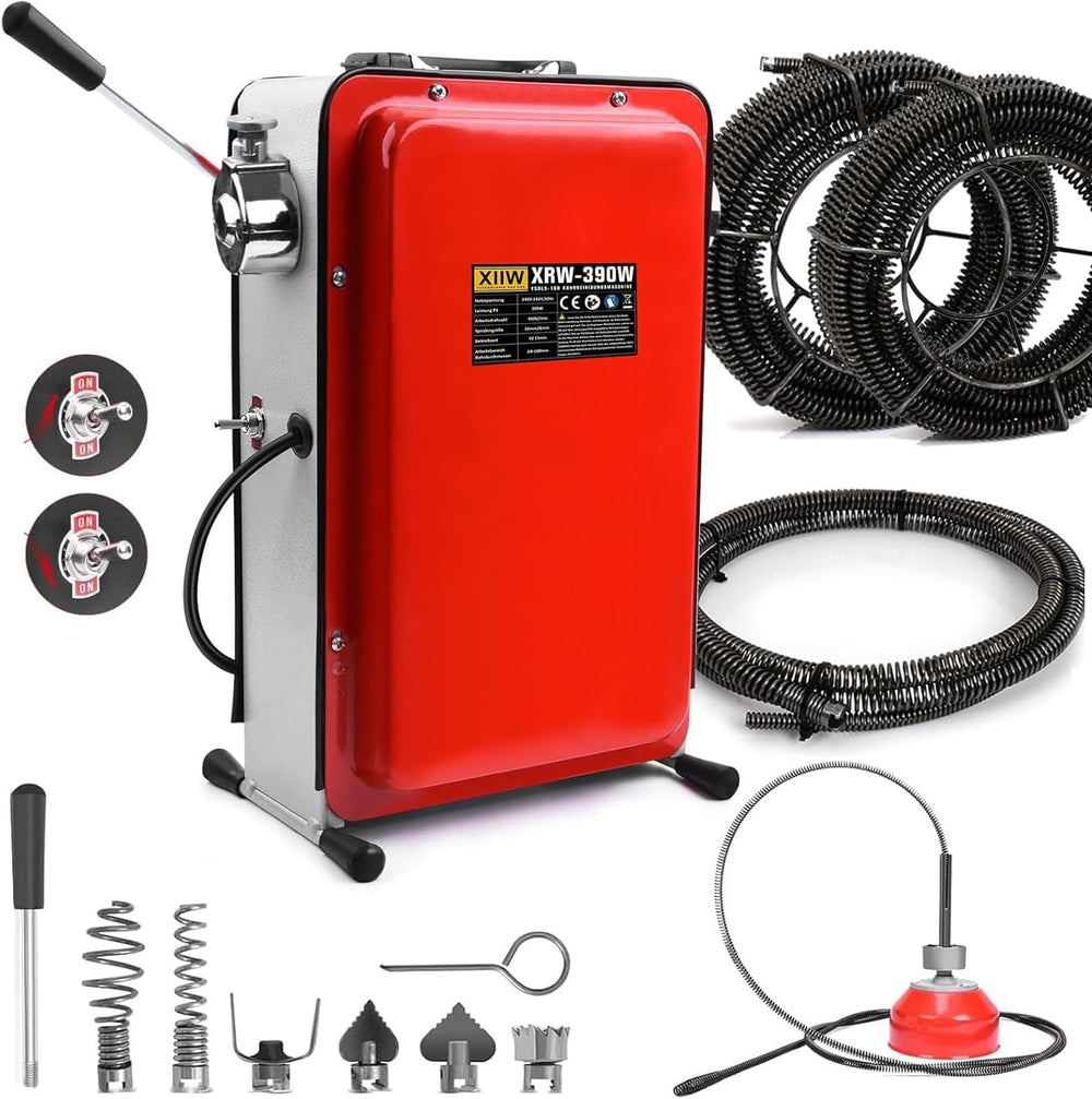 Afløbsrenser 390W med 16mm 22,5M spiral, Ø20 - 100mm rørrensemaskine