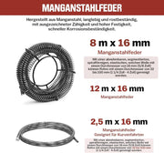 Rohrreinigungsmaschine 850W Set, Ø20 - 200mm Rohrleitungen, Spiralen 28/14,5/5m, 12 Köpfe
