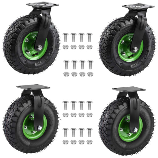 Heavy-duty caster set, 4 pcs – 2× 360° swivel casters + 2× fixed casters, air-filled 250 mm, solid rubber, all-terrain for workbench & cart