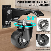 Heavy-duty retractable casters for workbench – 250kg load capacity, 75mm, 360° swivel, pedal mechanism, non-slip foot pedals