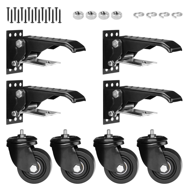 Heavy-duty retractable casters for workbench – 250 kg load capacity, 75 mm, 360° swivel, pedal mechanism, non-slip foot pedals