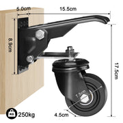 Retractable heavy-duty casters for workbench – 250 kg load capacity, 75 mm, 360° swivel, pedal mechanism, non-slip foot pedals