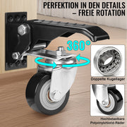 Heavy-duty retractable casters for workbench – 50 mm, adjustable, 150 kg load capacity