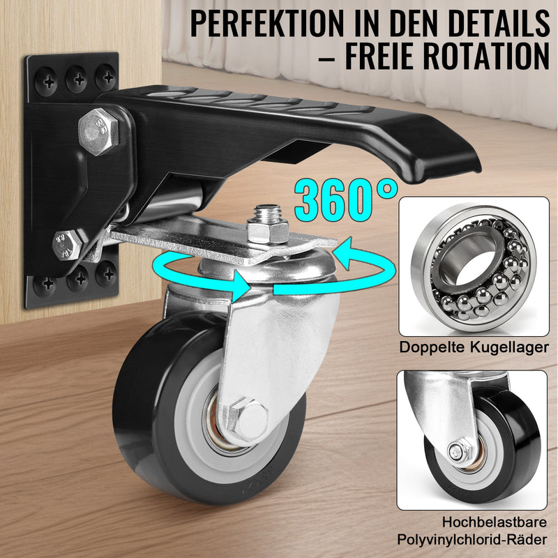 Heavy-duty retractable casters for workbench – 50 mm, adjustable, 150 kg load capacity