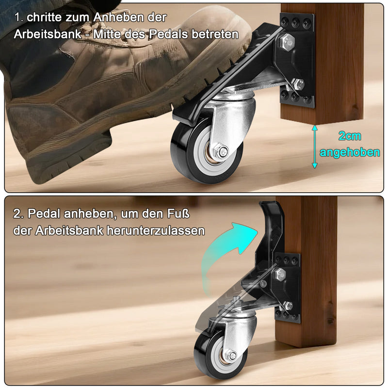 Lowering heavy-duty casters for workbench – 50 mm, adjustable, 150 kg load capacity