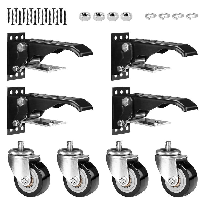 Lowerable heavy-duty casters for workbench – 50 mm, adjustable, 150 kg load capacity