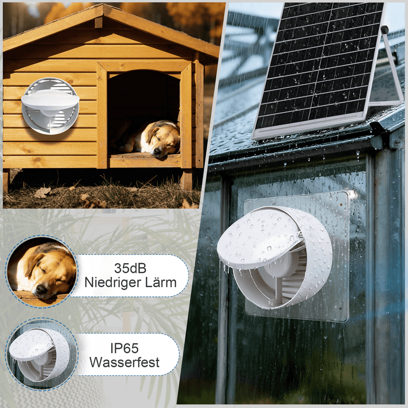Solar Ventilator 150/200mm – Leise, Akku - betrieben, Hühnerstall, Gewächshaus & Schuppen