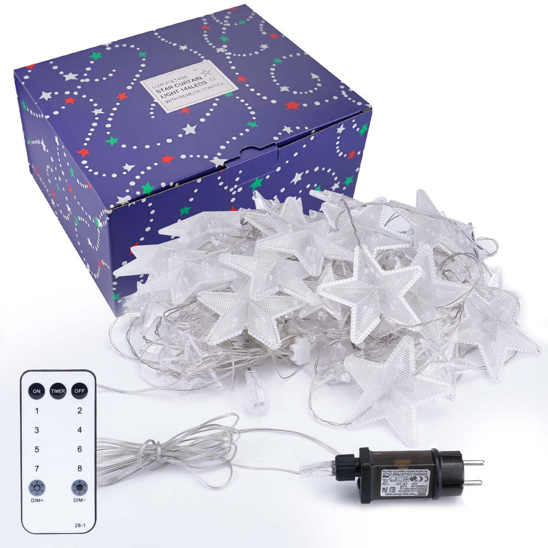 Star string lights 2 m, 144 LEDs, warm white, 8 modes, timer, IP44, for indoor and outdoor use